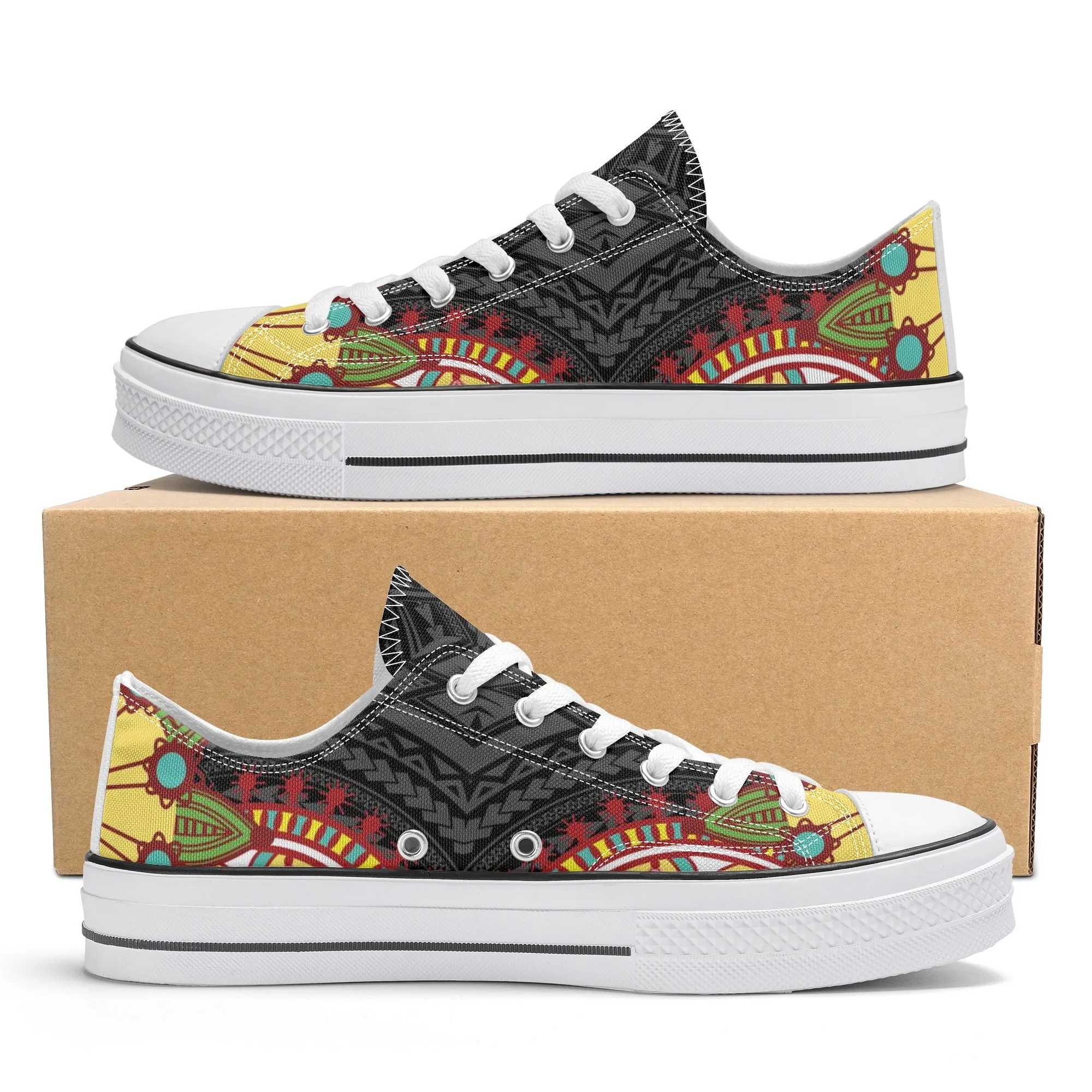 Black Abstract Design Pattern - Womens Classic Low Top Canvas Shoes for Footwear Lovers