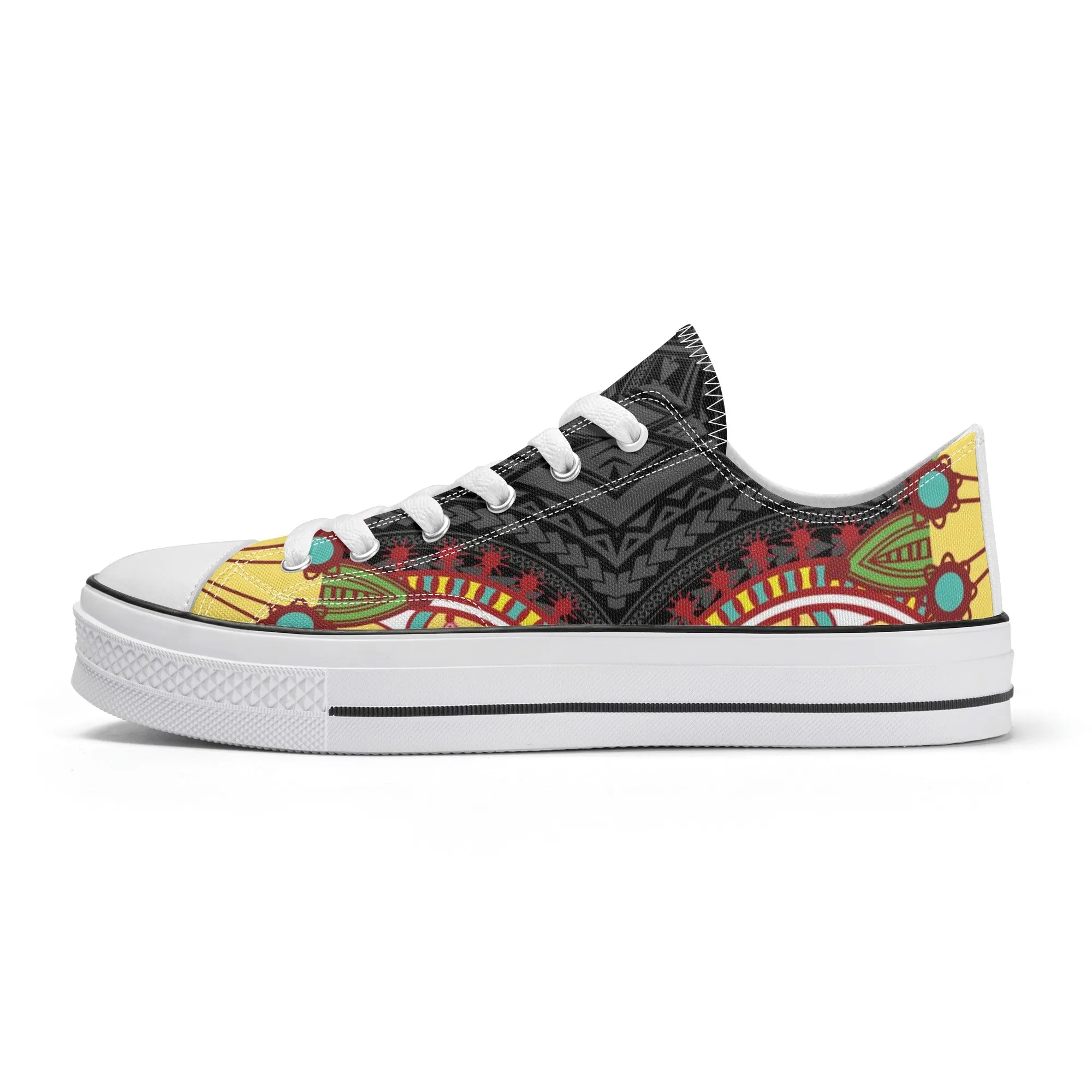 Black Abstract Design Pattern - Womens Classic Low Top Canvas Shoes for Footwear Lovers