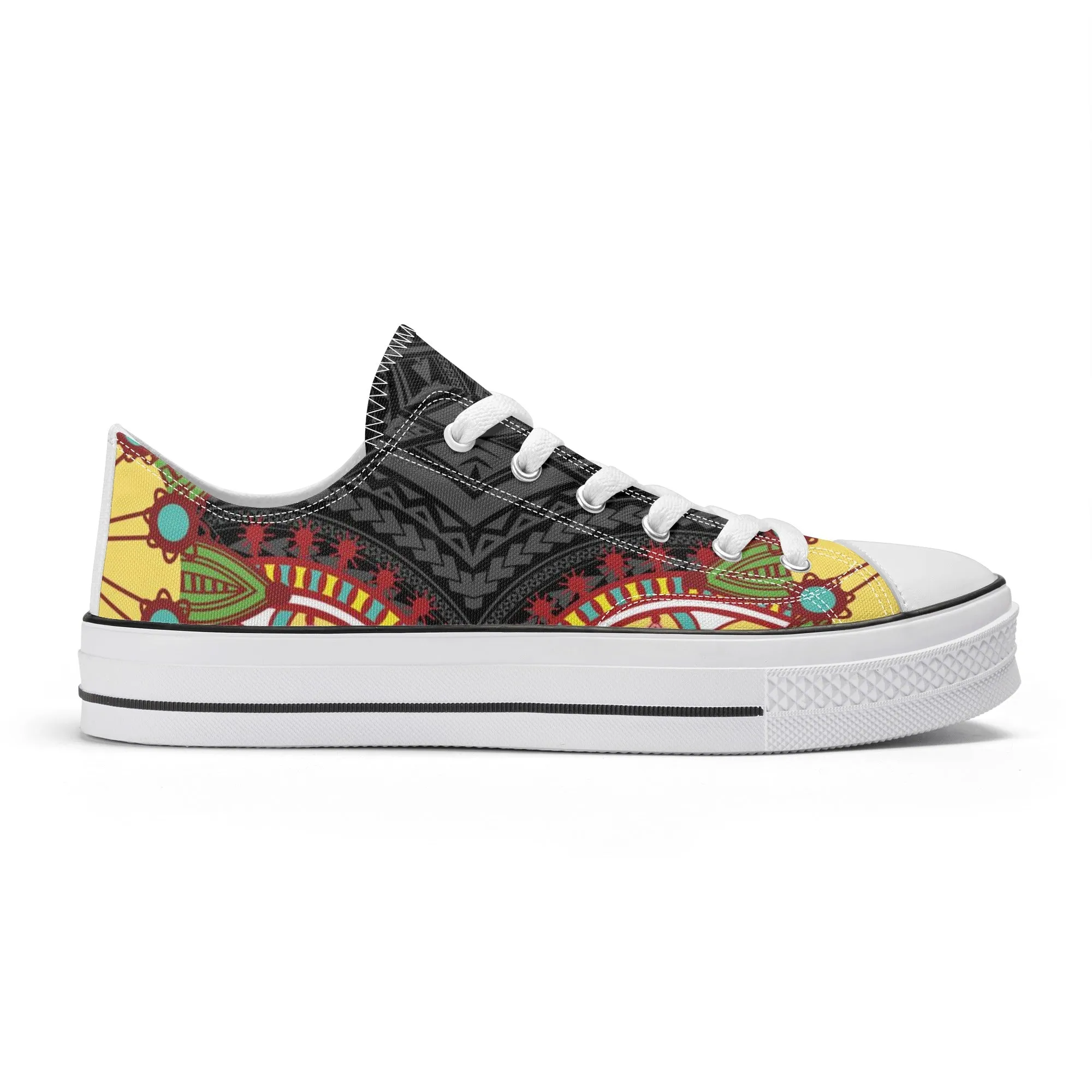 Black Abstract Design Pattern - Womens Classic Low Top Canvas Shoes for Footwear Lovers