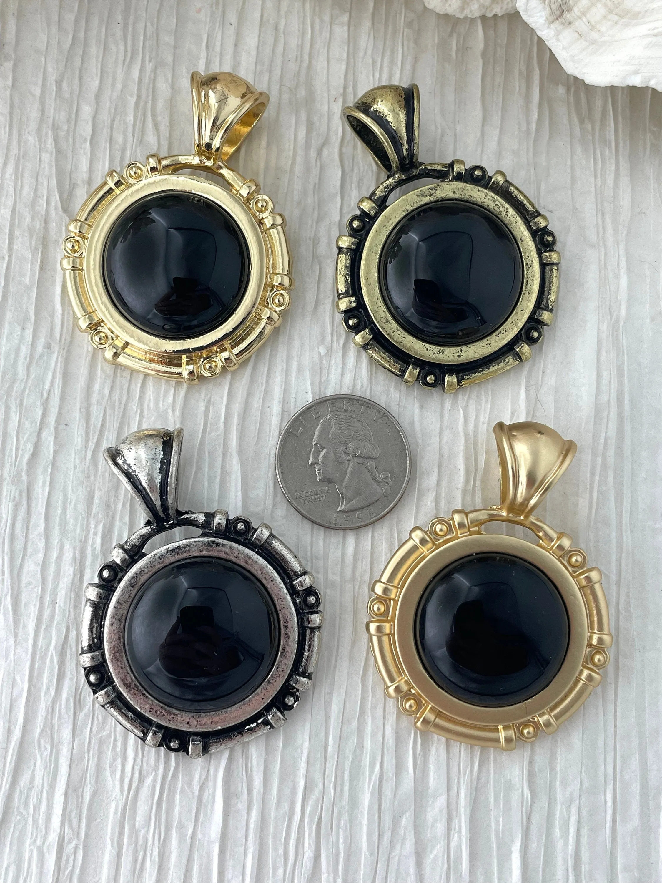 Black Agate Stone Pendant with Bezel, Natural Stone Cabochon, in a variety of patterns,5 bezel colors, Natural Stone Pendant, Fast Ship.