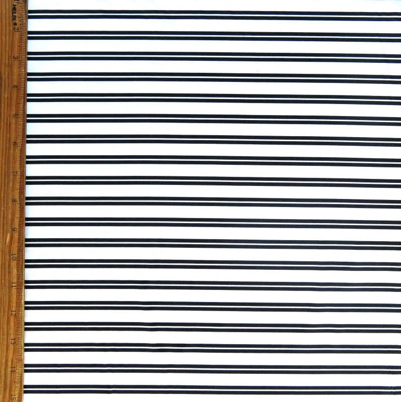 Black Double Stripe on White Nylon Spandex Swimsuit Fabric