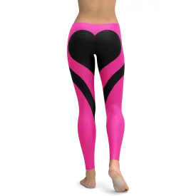 Black Heart Shaped Pink Leggings