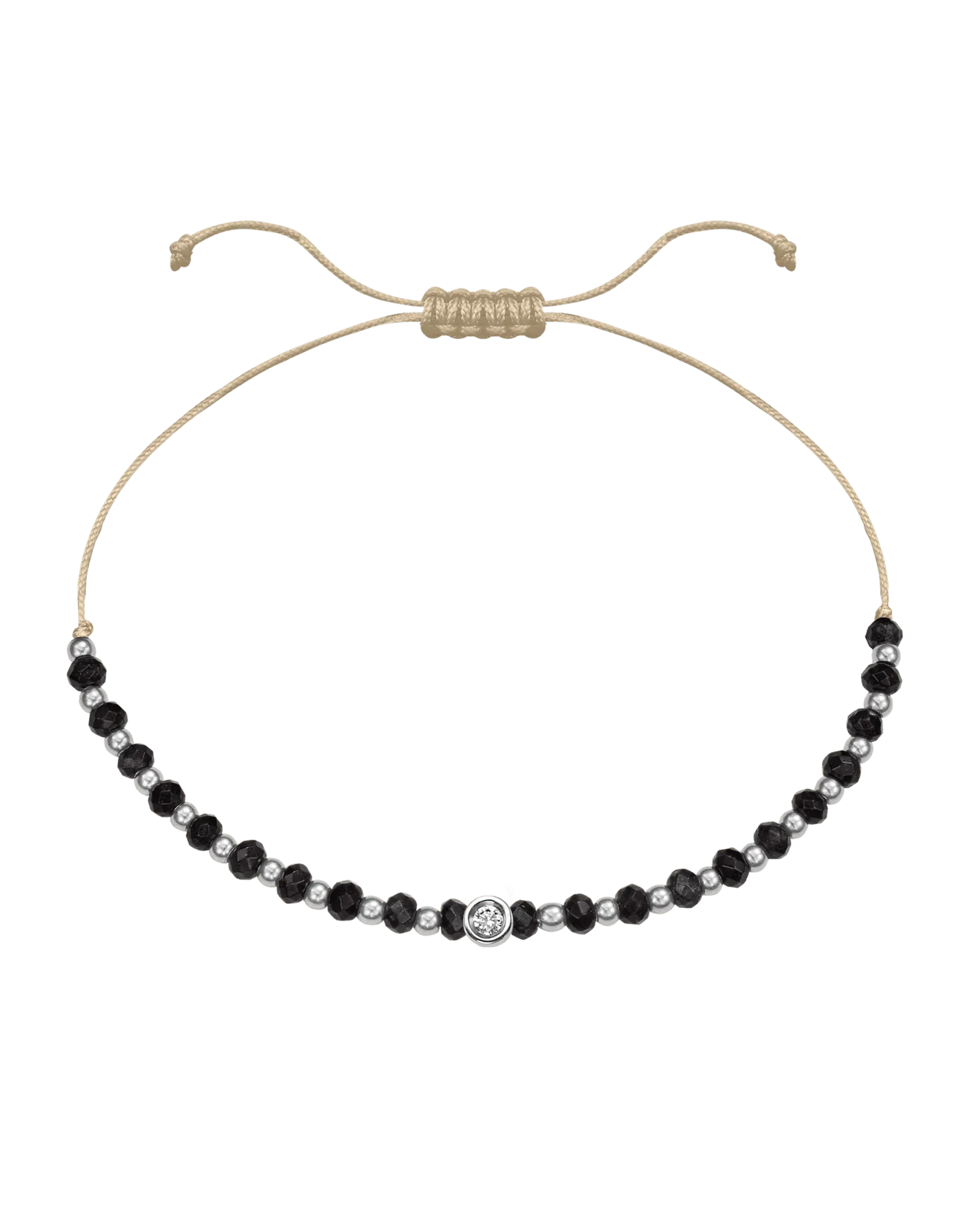Black Onyx Gemstone String of Love Bracelet for Protection - 14K White Gold