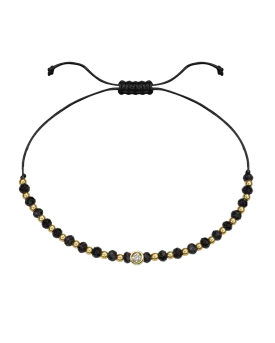 Black Onyx Gemstone String of Love Bracelet for Protection - 14K Yellow Gold