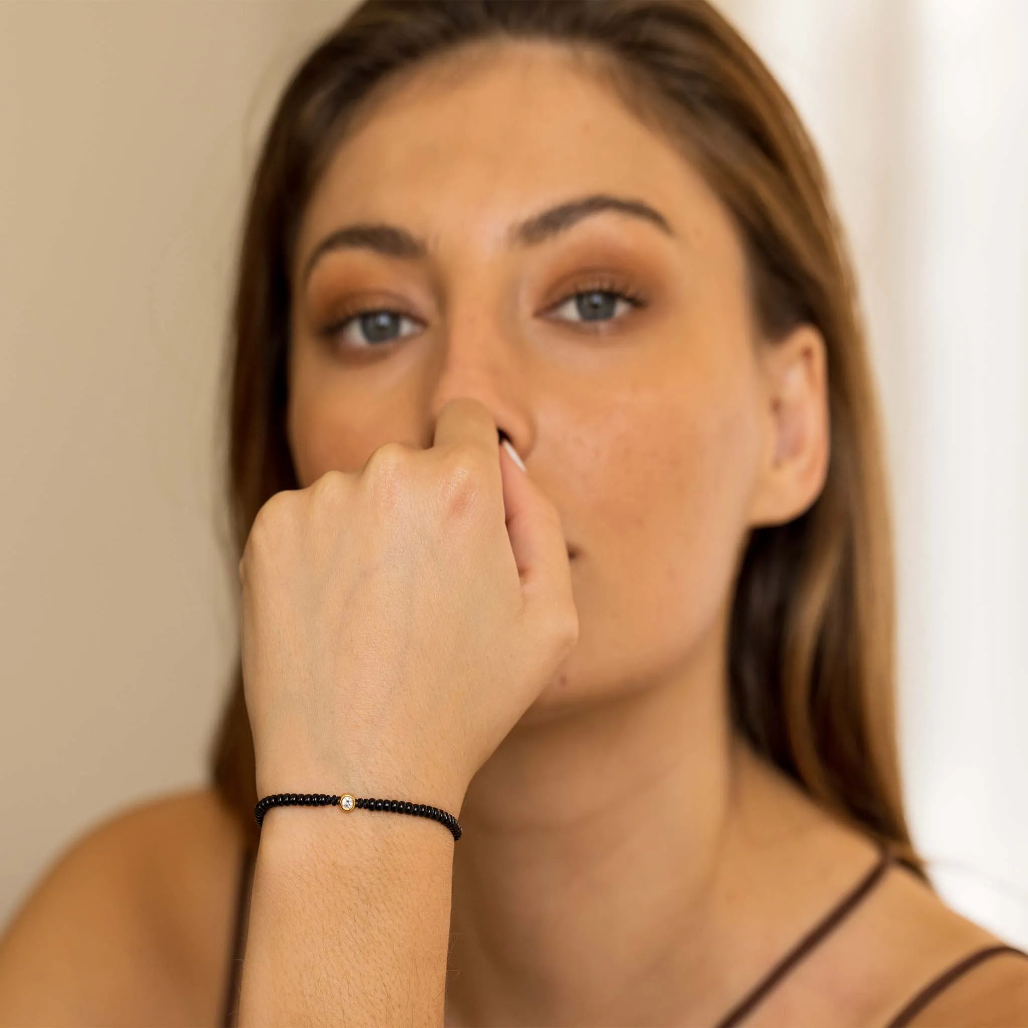 Black Onyx String Of Love - 14K White Gold