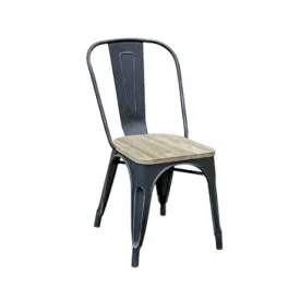 Black Weathered Finish Tolix Chair Natural Wood Seat
