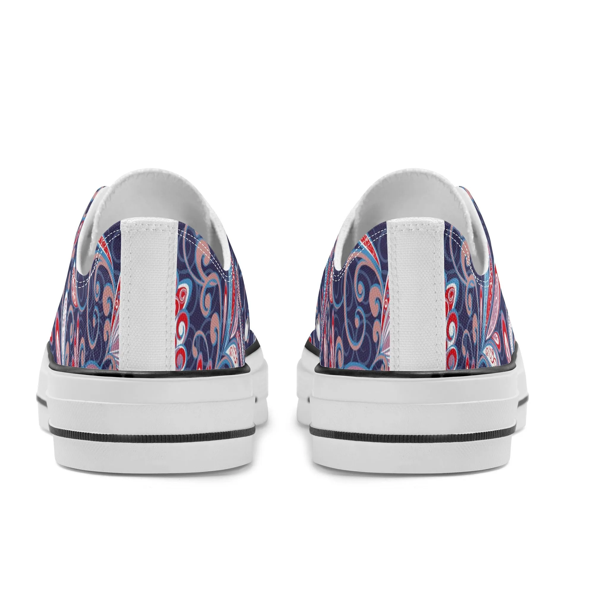 Blue and Red Paisley Pattern - Womens Classic Low Top Canvas Shoes for Footwear Lovers
