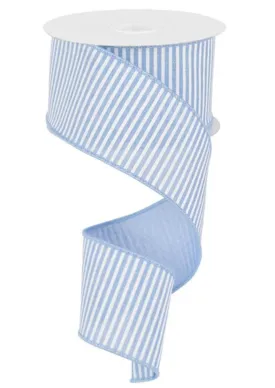 Blue and white stripes wired ribbon 2.5”