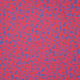 Blue Florals on Coral Background Printed Silk Chiffon Fabric