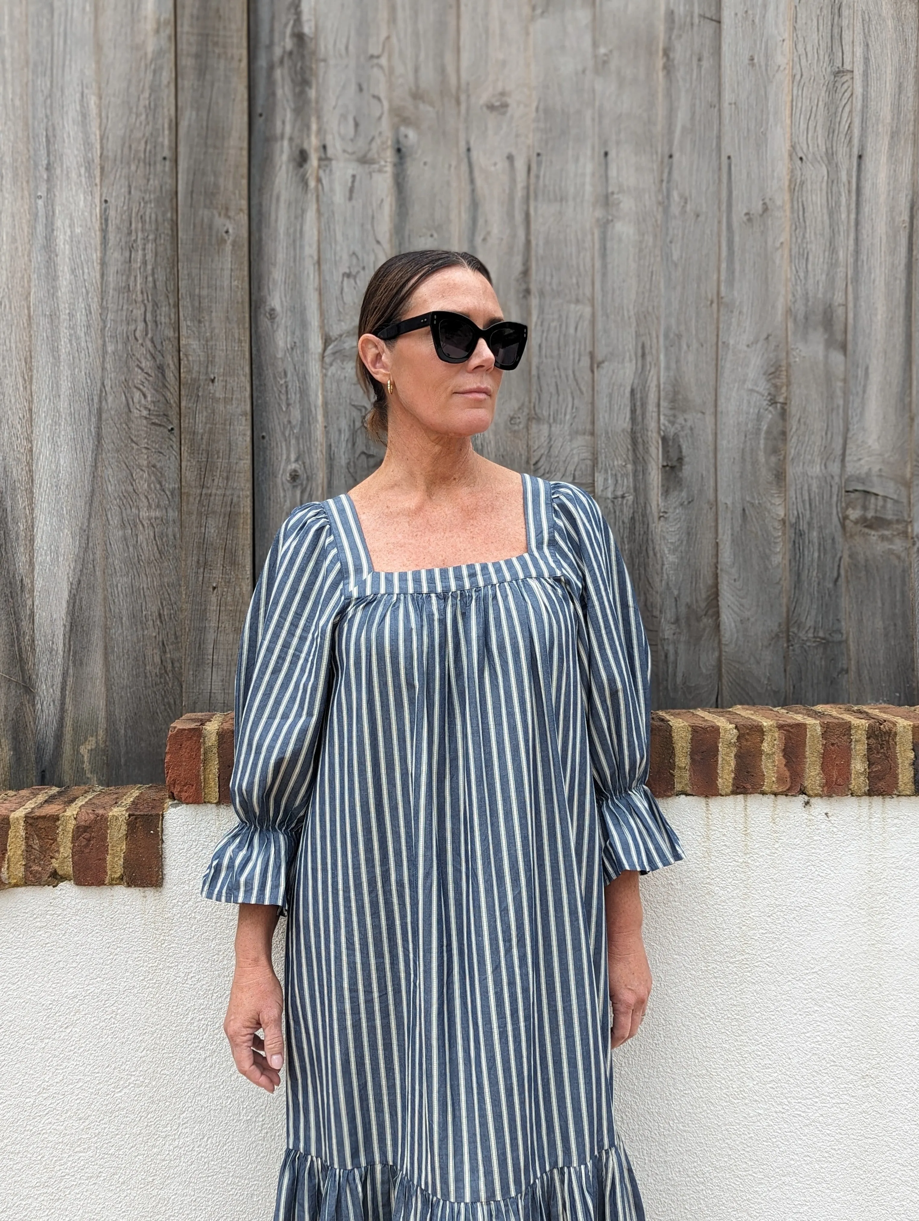 Blue Striped Midi-Dress