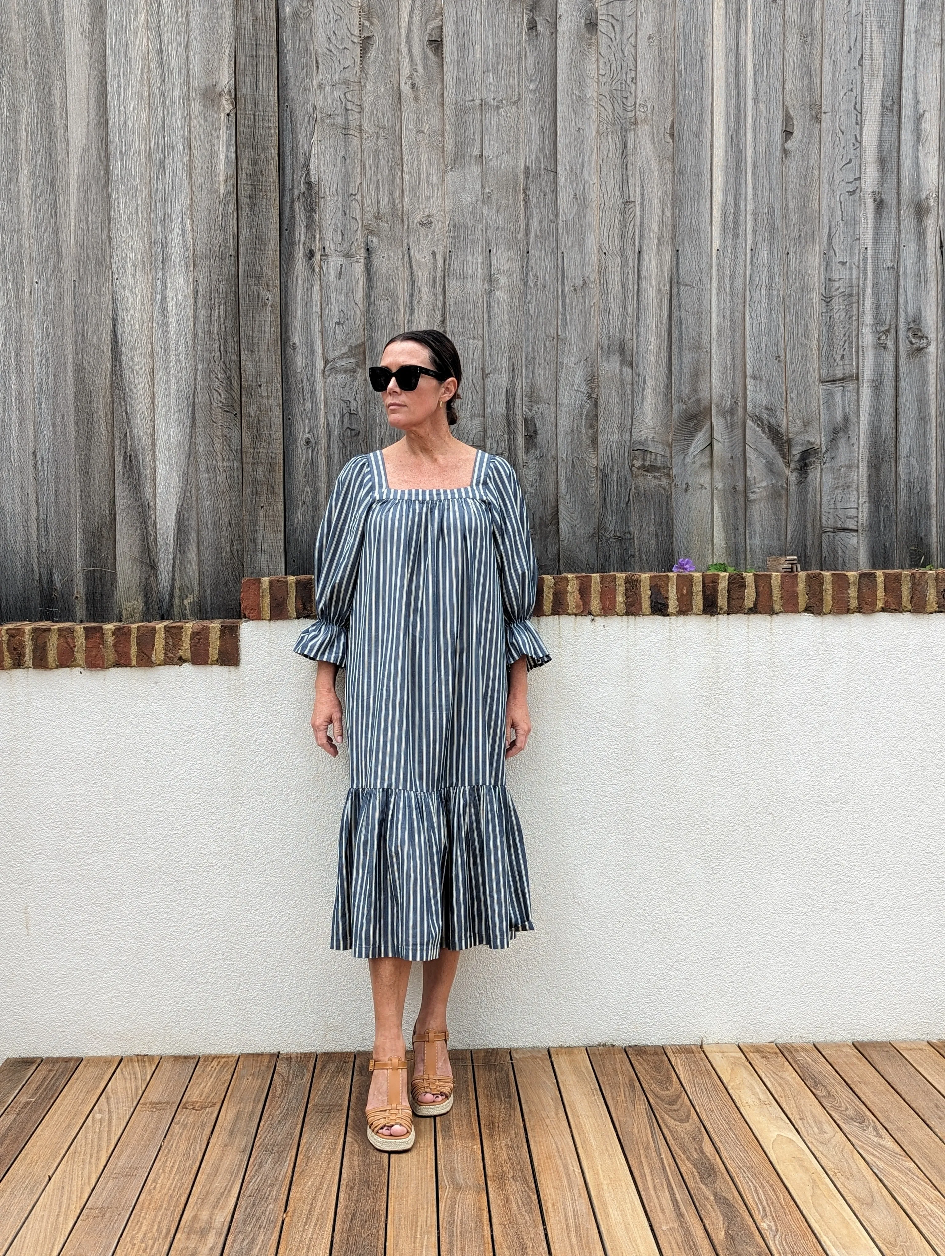Blue Striped Midi-Dress