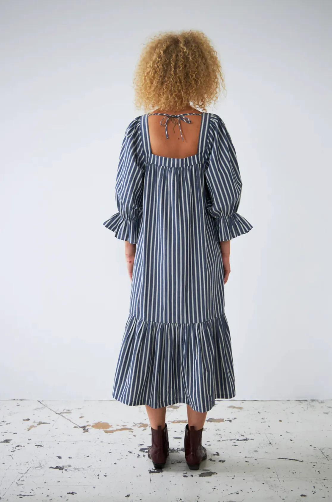 Blue Striped Midi-Dress