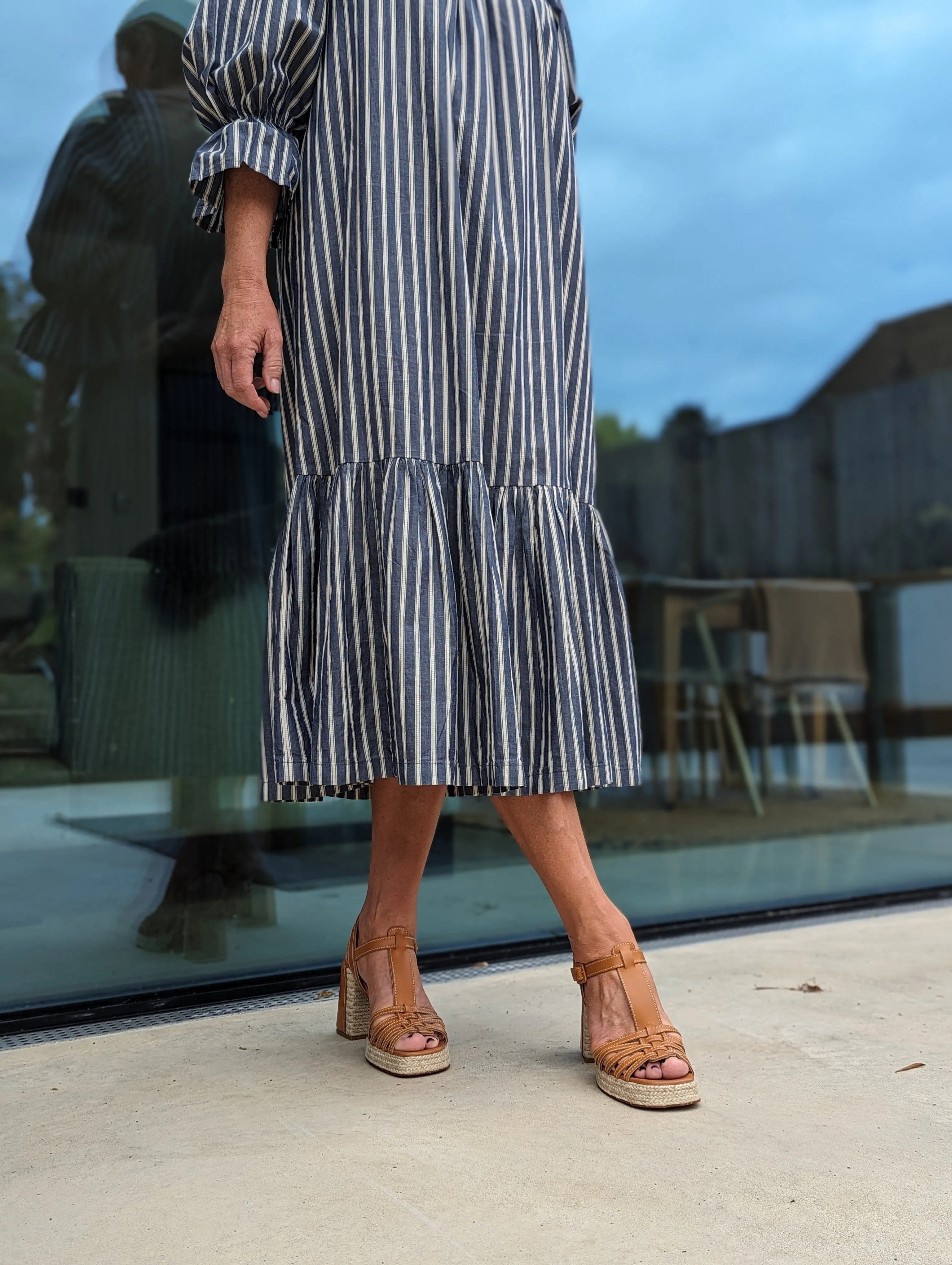 Blue Striped Midi-Dress