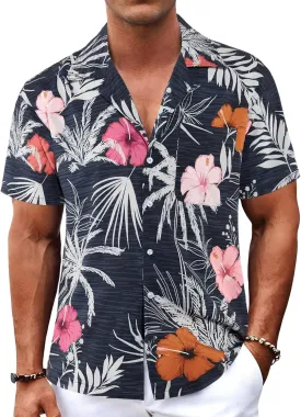 BOJIN Men's Hawaiian Shirts Short Sleeve Button Down Casual Shirts Summer Printed Tropical Floral Aloha Beach Shirts