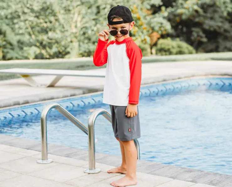 Boys UPF 50  Color Block Solid Long Sleeve Rashguard | White with Black
