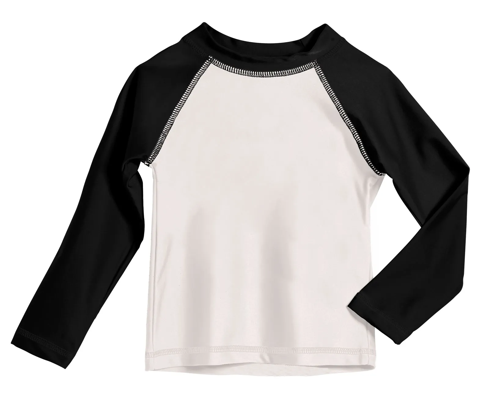 Boys UPF 50  Color Block Solid Long Sleeve Rashguard | White with Black