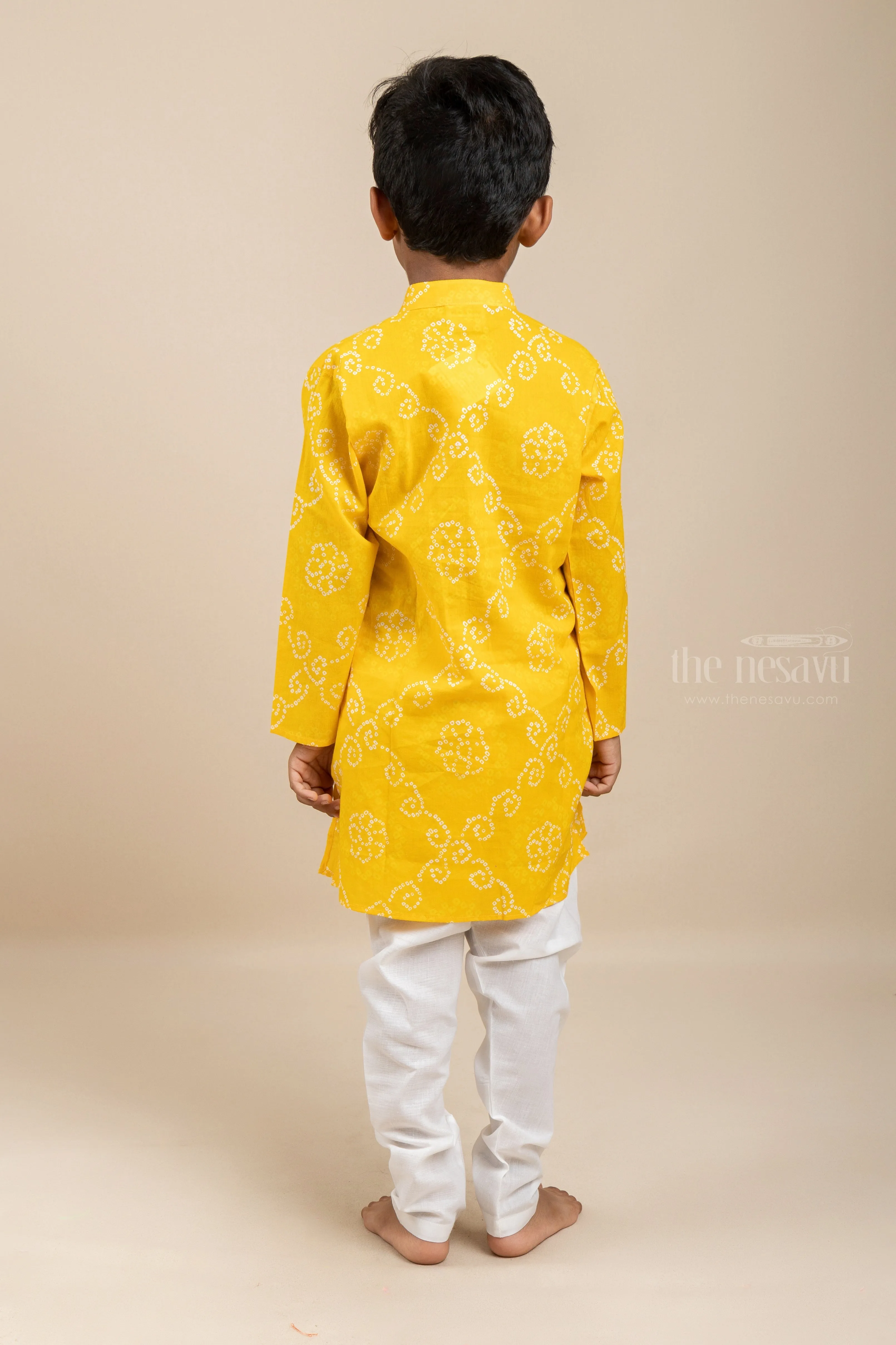 Bright Yellow Cotton Kurta Dresses For Boys With Pants
