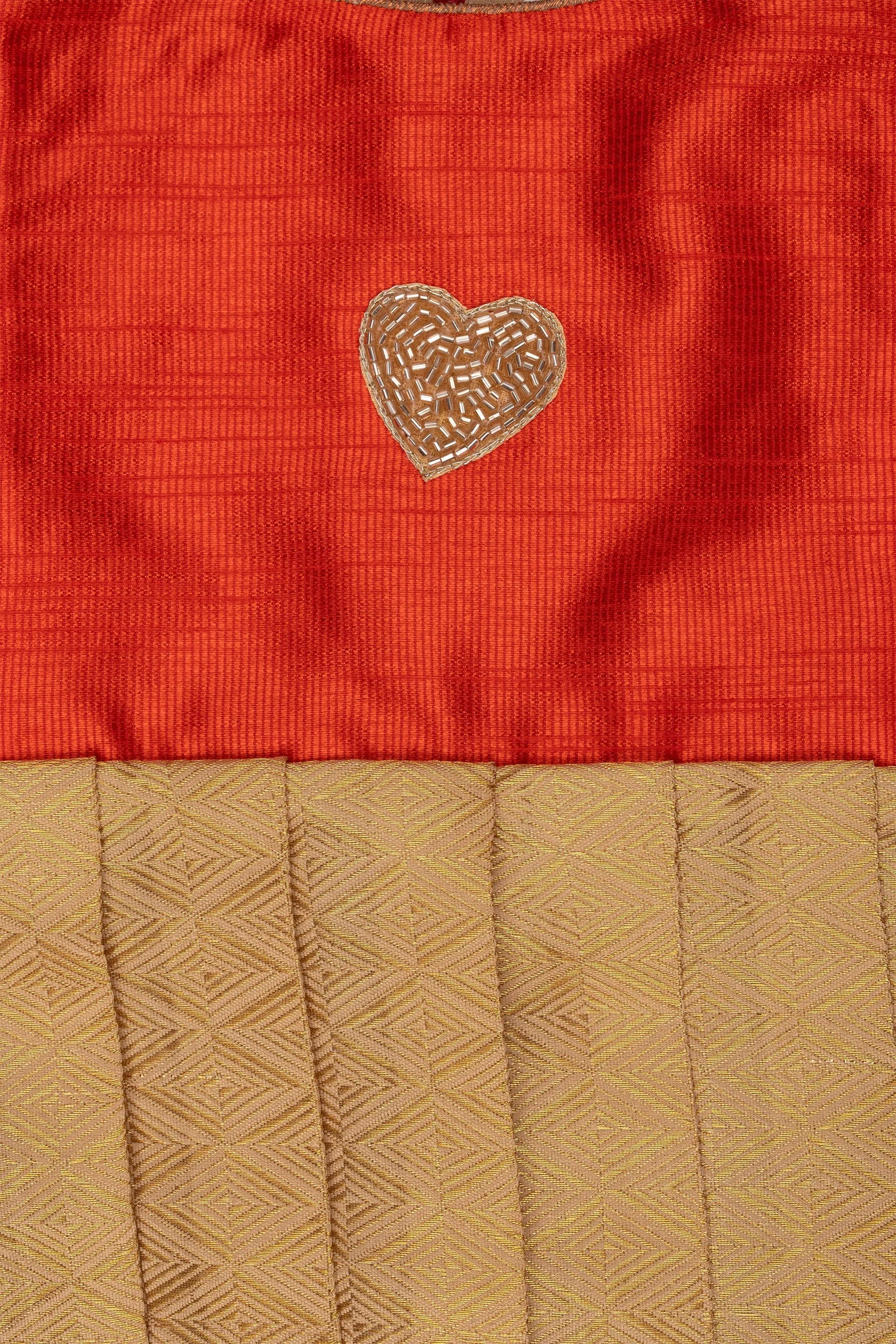 Brocade Designer Reshmi Frock in Beige with Flared Design Yoke