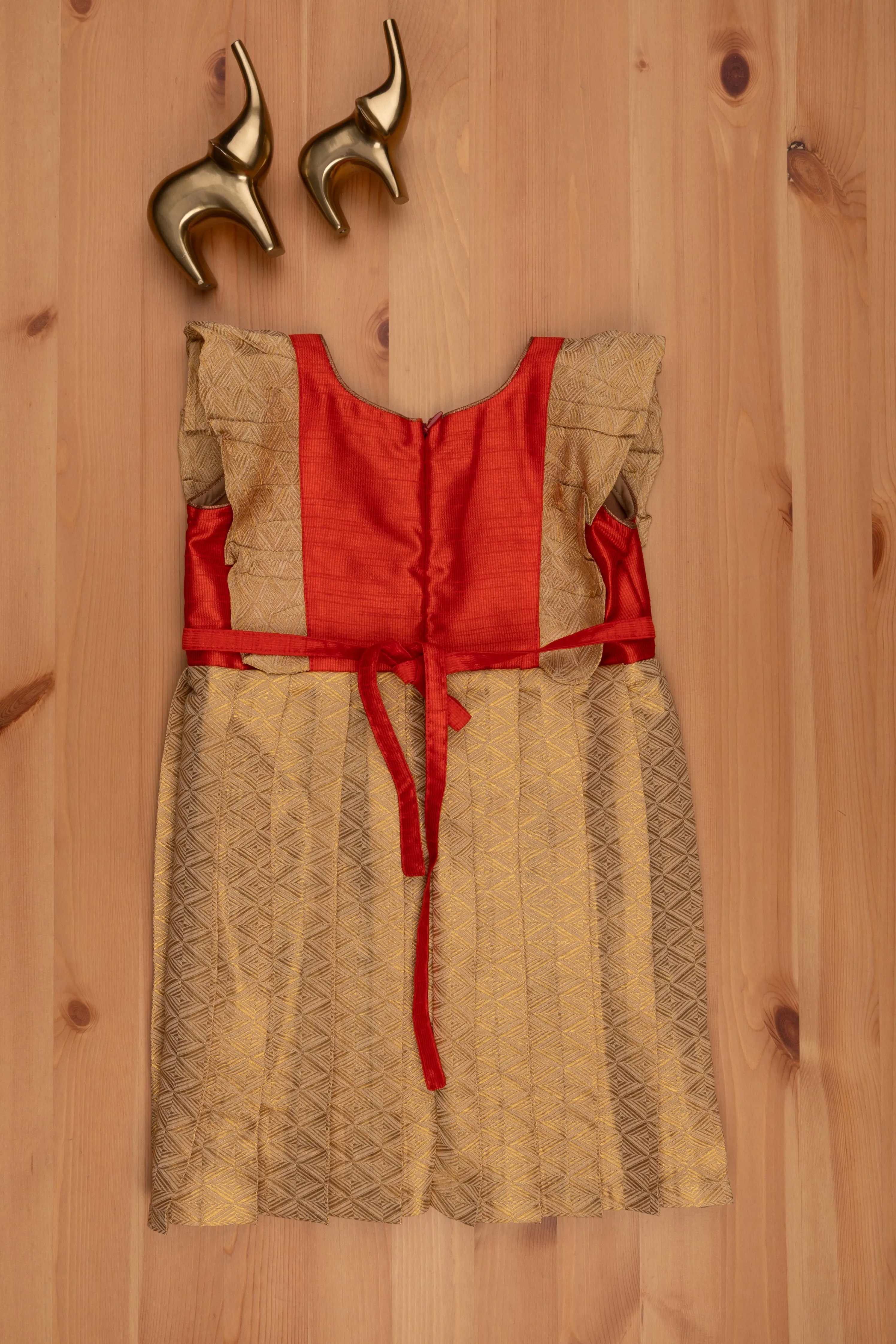 Brocade Designer Reshmi Frock in Beige with Flared Design Yoke