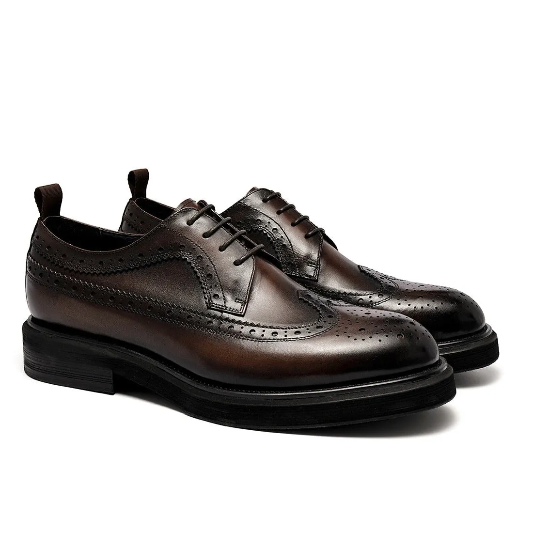 Brown leather brogue shoes for men