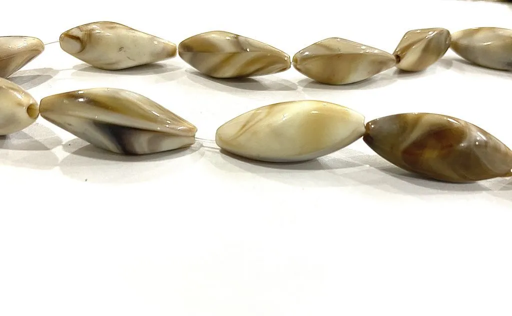 Brown White Marble Look Uneven Eye Plastic Beads