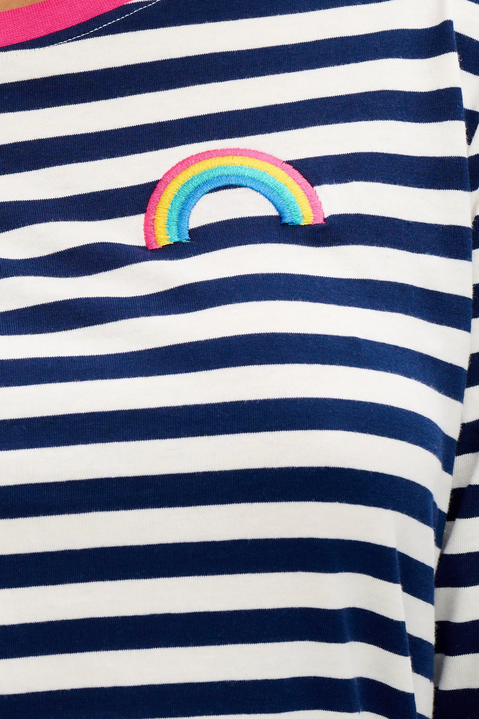 Brunswick Jersey Top - Off-white/Navy, Pink Rainbow