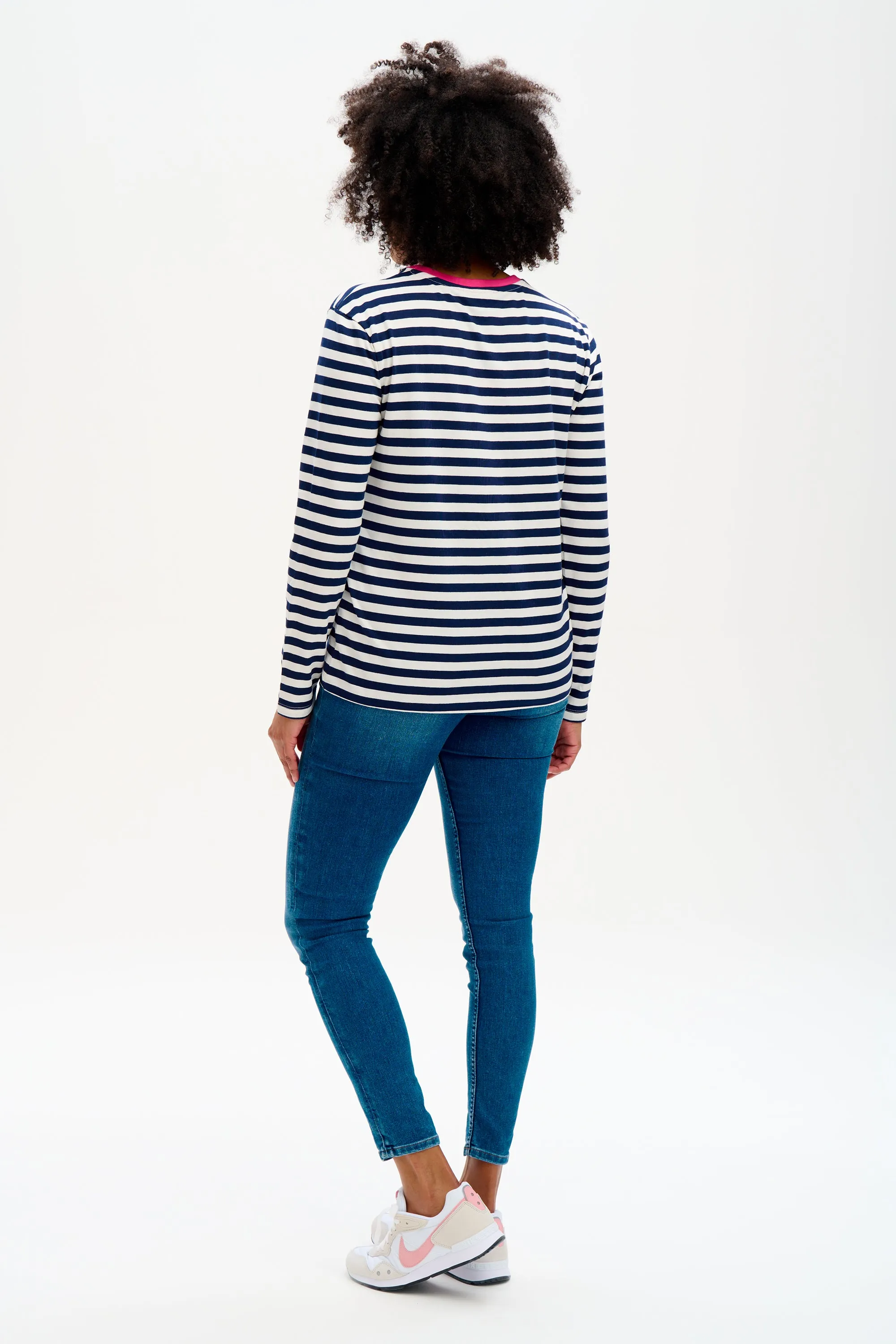 Brunswick Jersey Top - Off-white/Navy, Pink Rainbow
