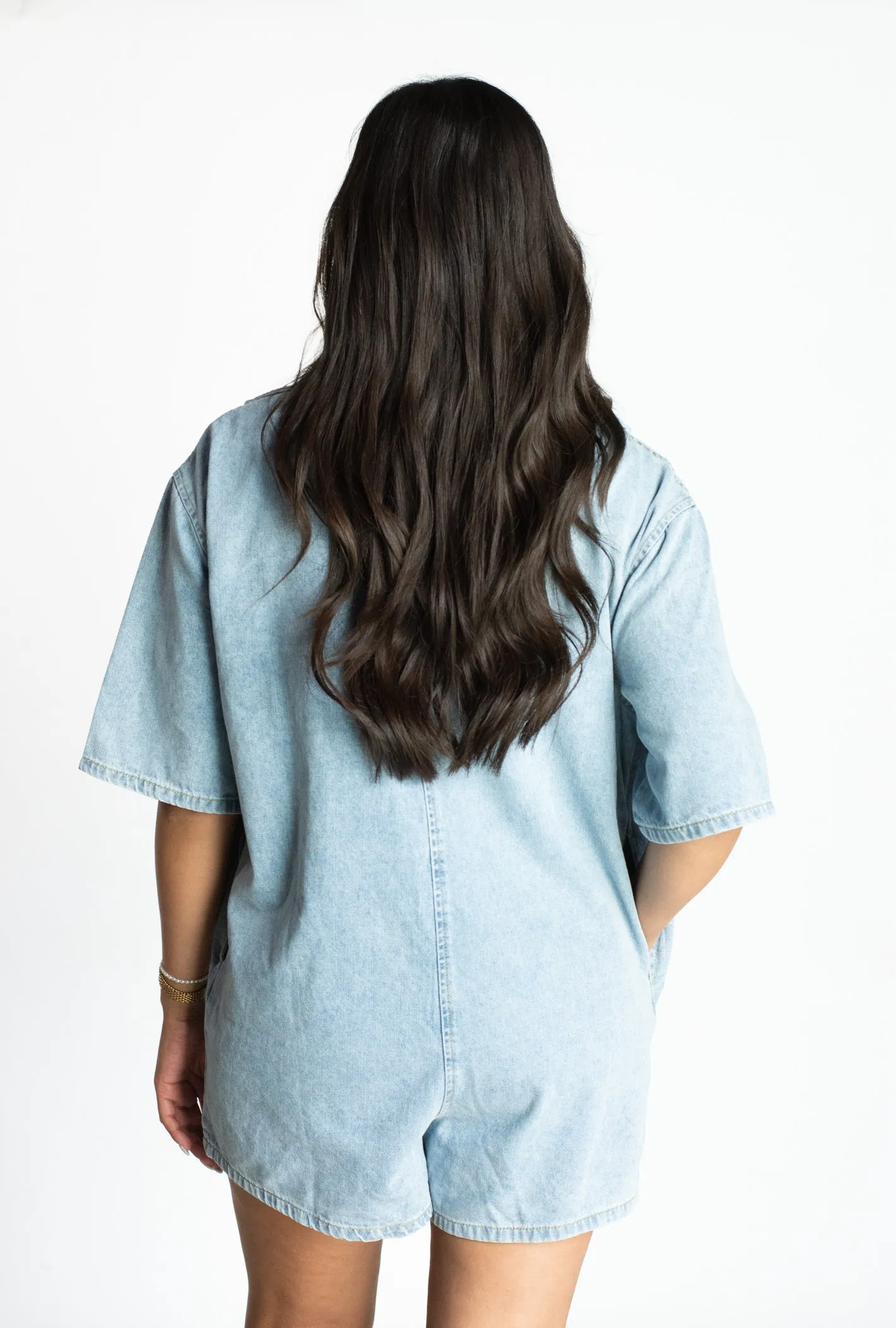 Celebrity Outlaw Denim Collared Romper