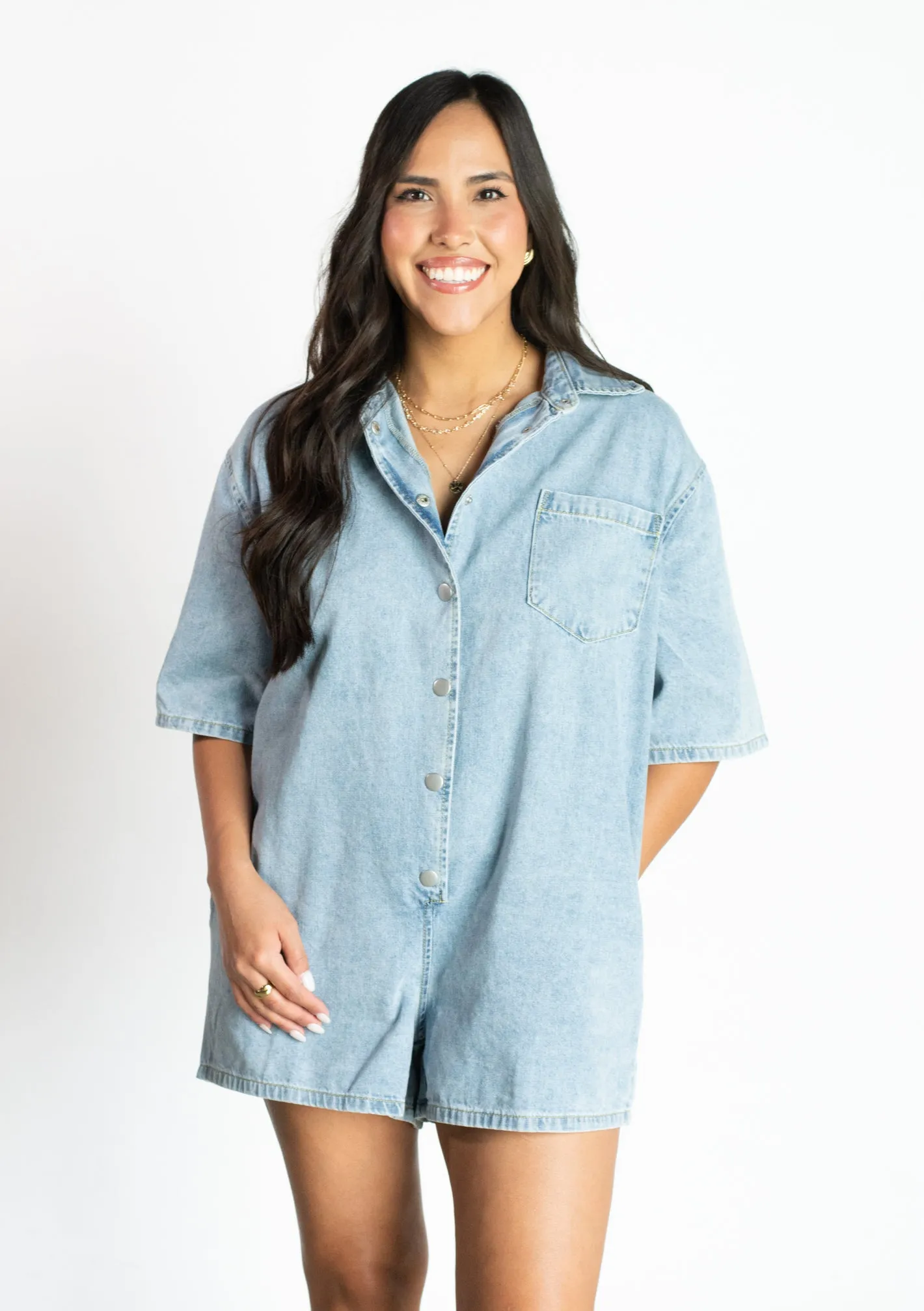 Celebrity Outlaw Denim Collared Romper