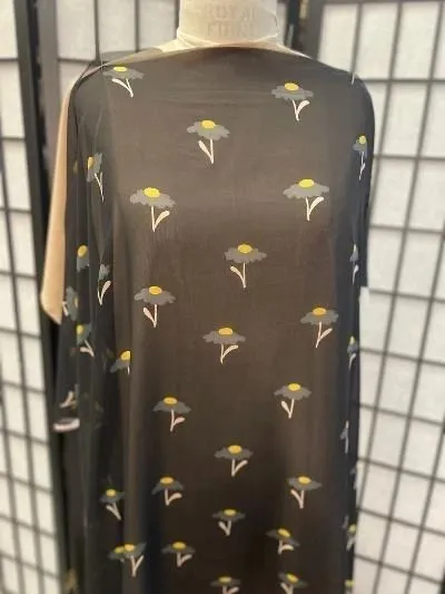 Cheeky Flower Border Printed Charcoal Silk Georgette