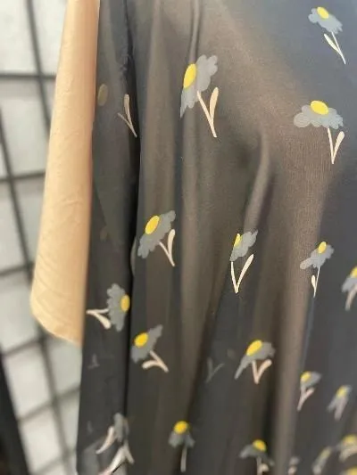 Cheeky Flower Border Printed Charcoal Silk Georgette