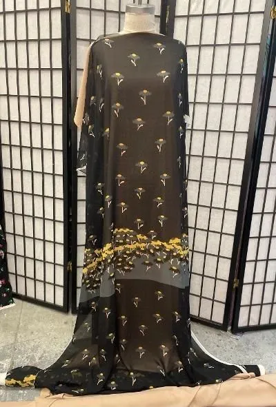 Cheeky Flower Border Printed Charcoal Silk Georgette