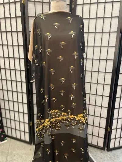 Cheeky Flower Border Printed Charcoal Silk Georgette