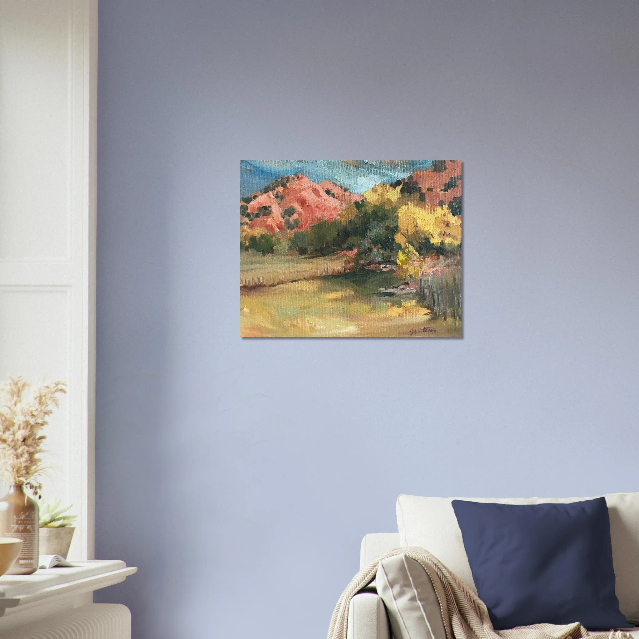 'Chimayo Pastures: Tranquil Southwest' Landscape I 16x20 Museum-Quality Matte Paper Poster | Original Artwork by American Artist Barbara Cleary
