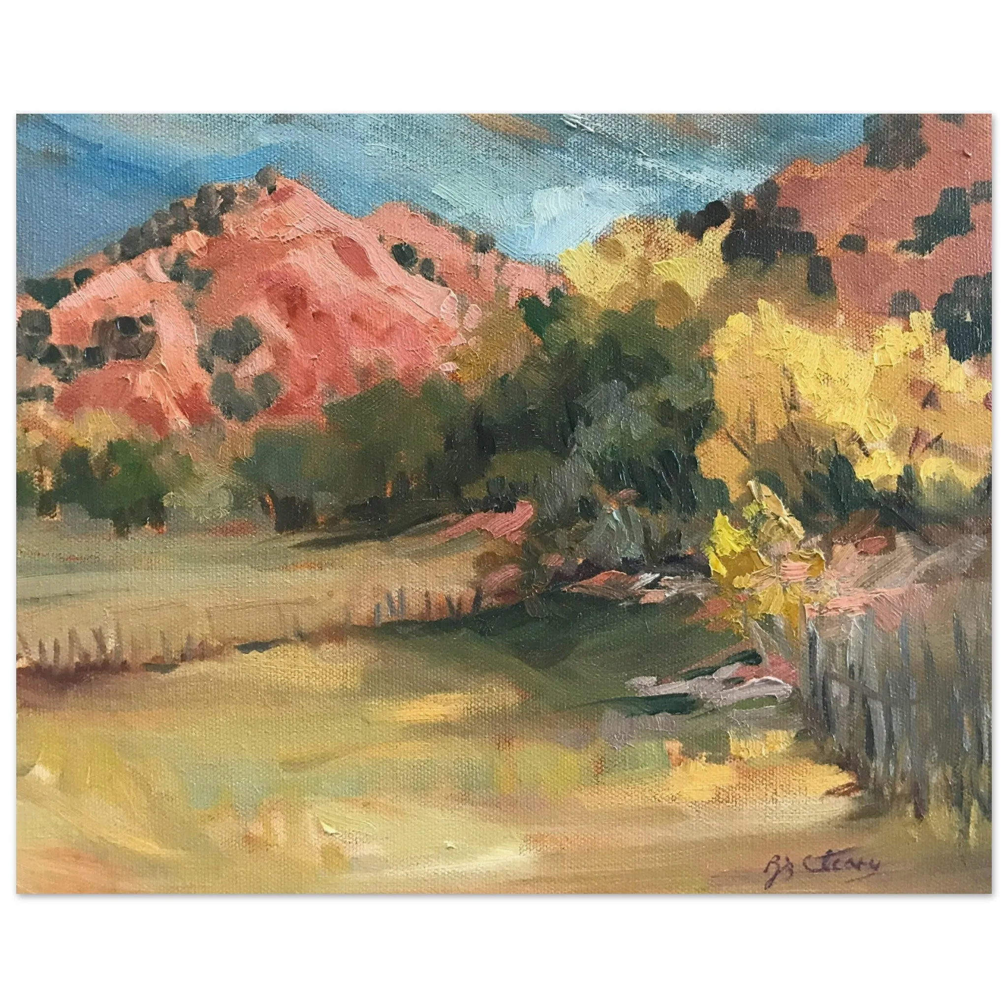 'Chimayo Pastures: Tranquil Southwest' Landscape I 16x20 Museum-Quality Matte Paper Poster | Original Artwork by American Artist Barbara Cleary