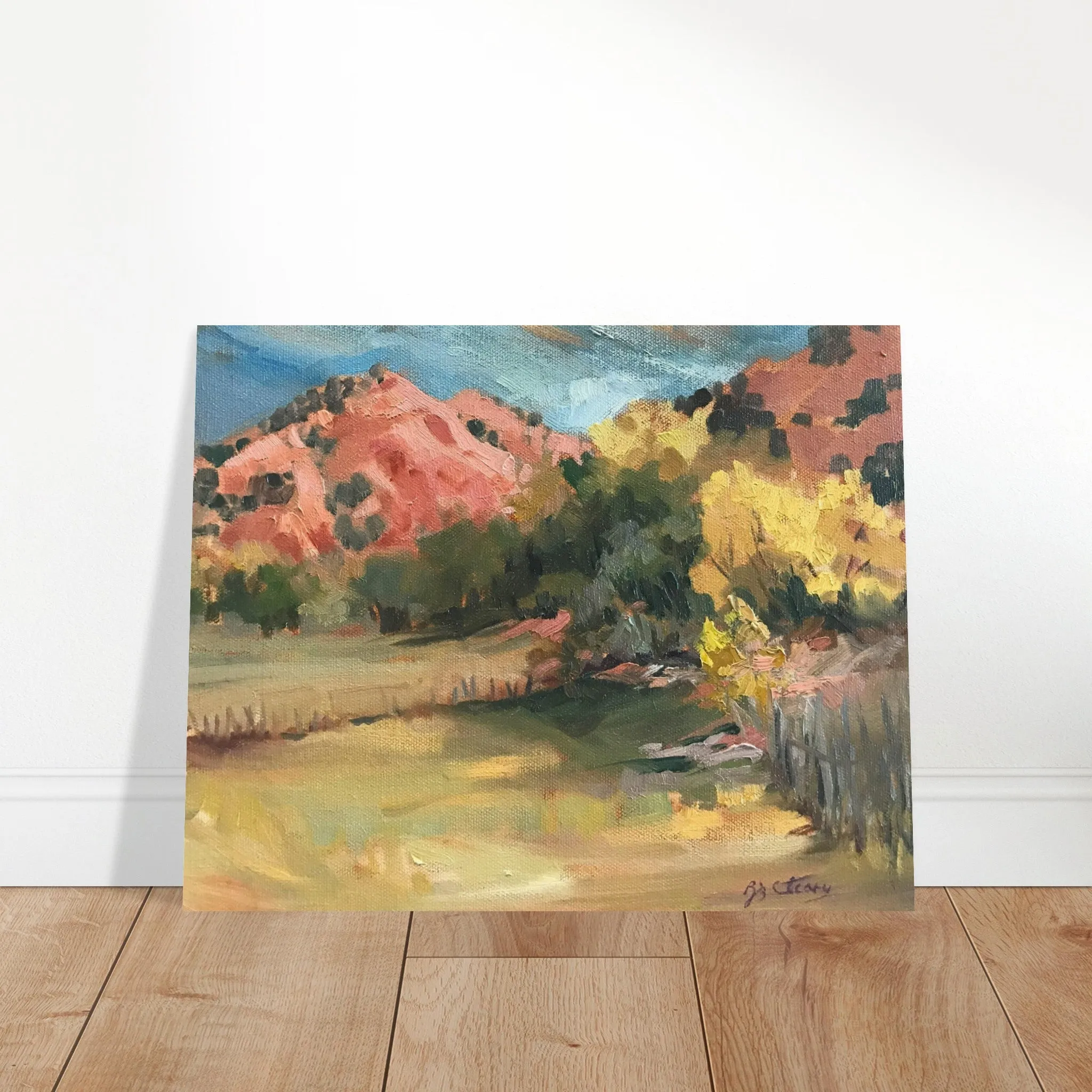 'Chimayo Pastures: Tranquil Southwest' Landscape I 16x20 Museum-Quality Matte Paper Poster | Original Artwork by American Artist Barbara Cleary