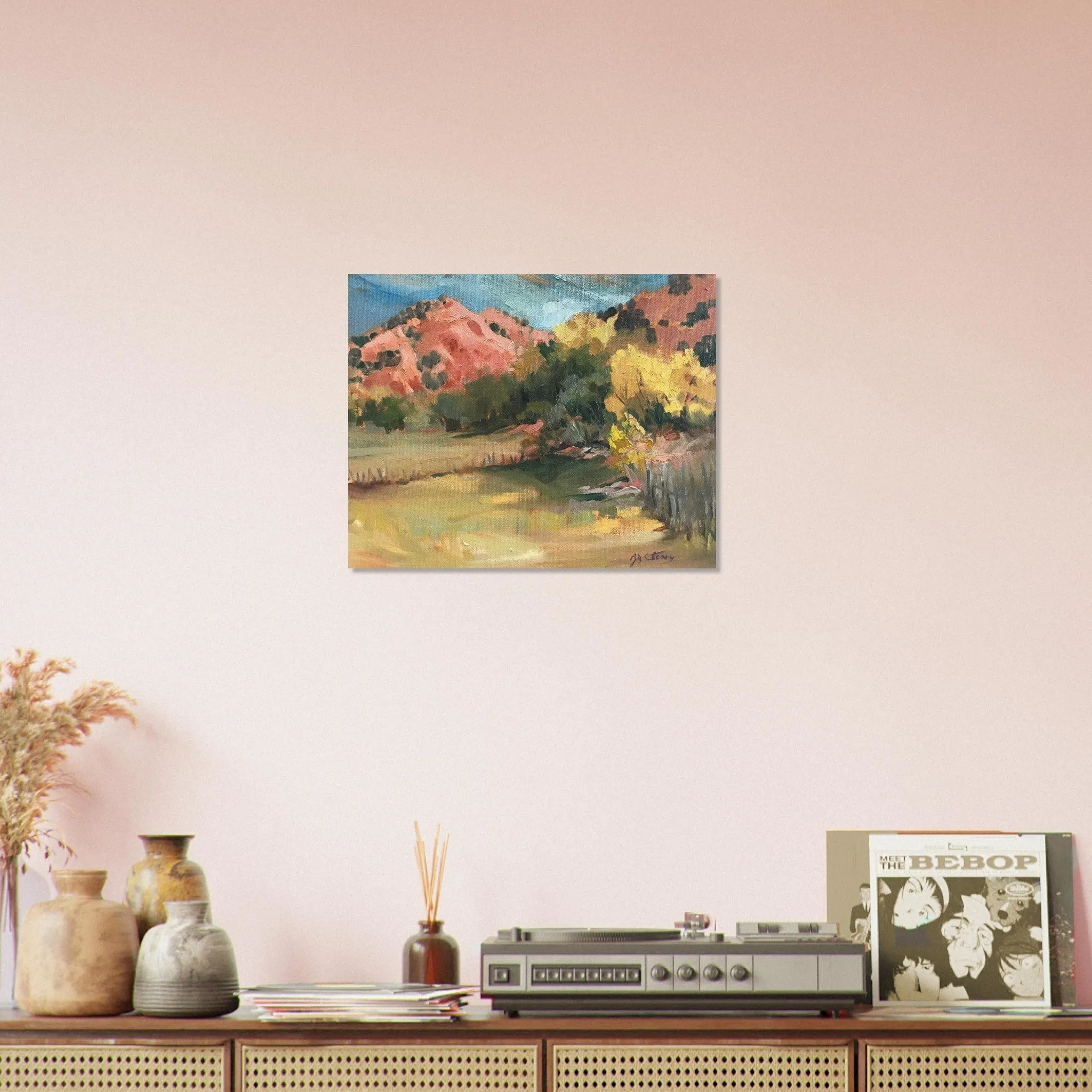 'Chimayo Pastures: Tranquil Southwest' Landscape I 16x20 Museum-Quality Matte Paper Poster | Original Artwork by American Artist Barbara Cleary