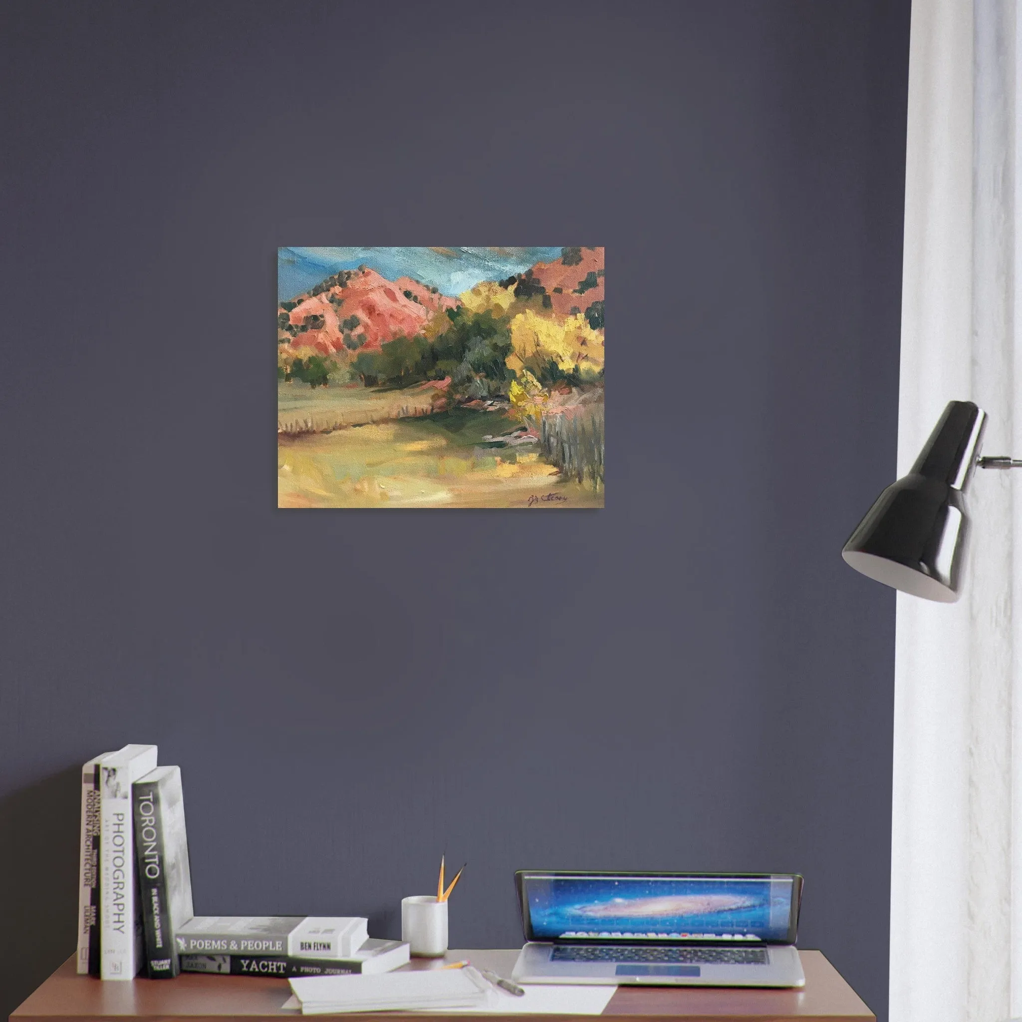'Chimayo Pastures: Tranquil Southwest' Landscape I 16x20 Museum-Quality Matte Paper Poster | Original Artwork by American Artist Barbara Cleary