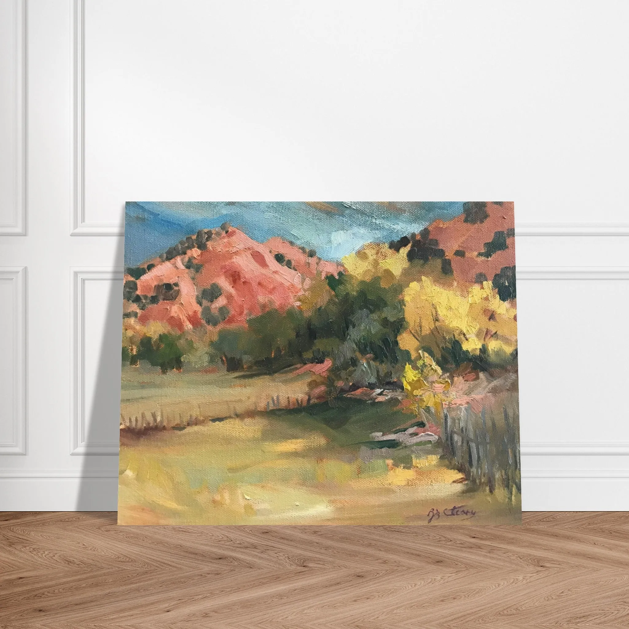 'Chimayo Pastures: Tranquil Southwest' Landscape I 16x20 Museum-Quality Matte Paper Poster | Original Artwork by American Artist Barbara Cleary