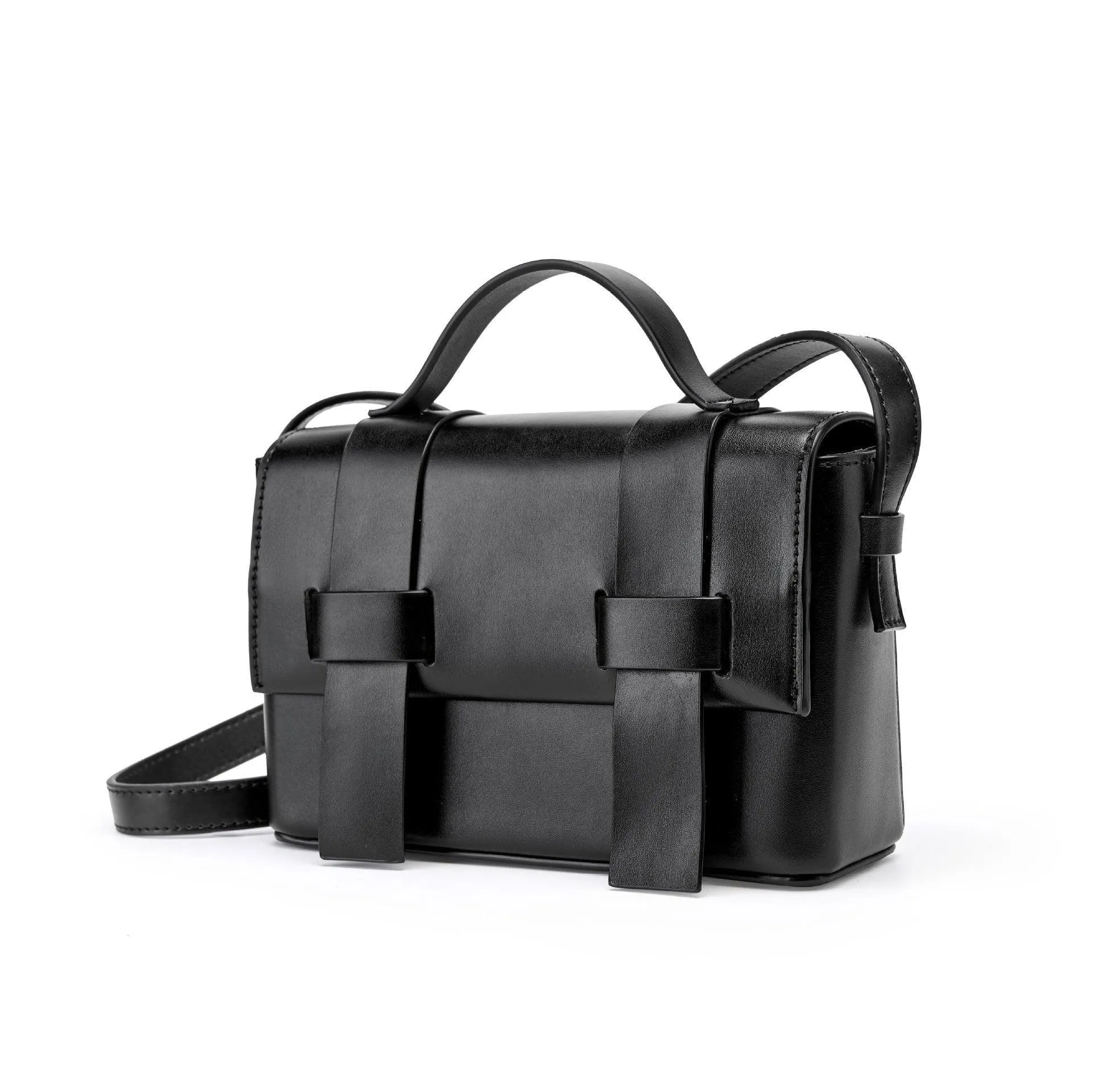 Classic Small Leather Shoulder Bag, Intrecciato Leather Box Bag, Classic Soft Leather Black Casual Bag, Woven Purse, Fashion Unisex Gift