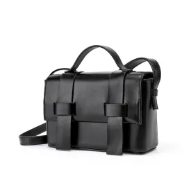 Classic Small Leather Shoulder Bag, Intrecciato Leather Box Bag, Classic Soft Leather Black Casual Bag, Woven Purse, Fashion Unisex Gift