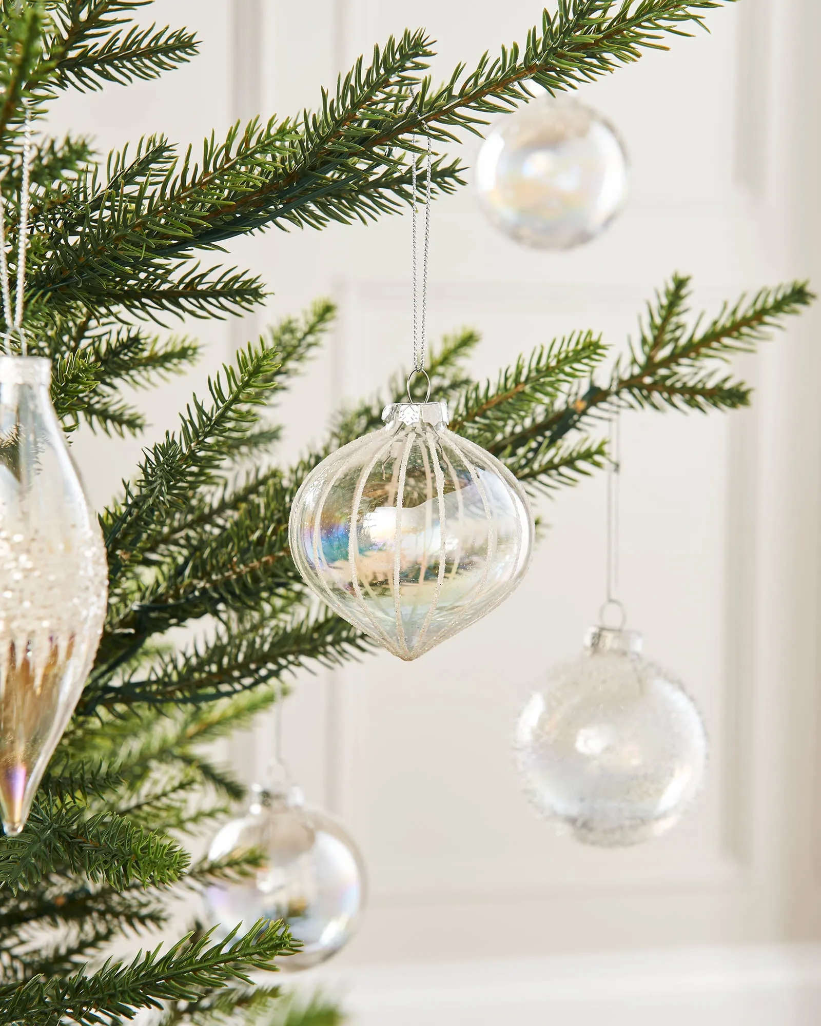 Clear Iridescent Glass Baubles, 20 Pack