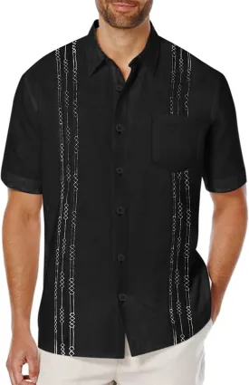 COOFANDY Mens Cuban Guayabera Shirt Short Sleeve Linen Button Down Shirts Casual Summer Beach Tops