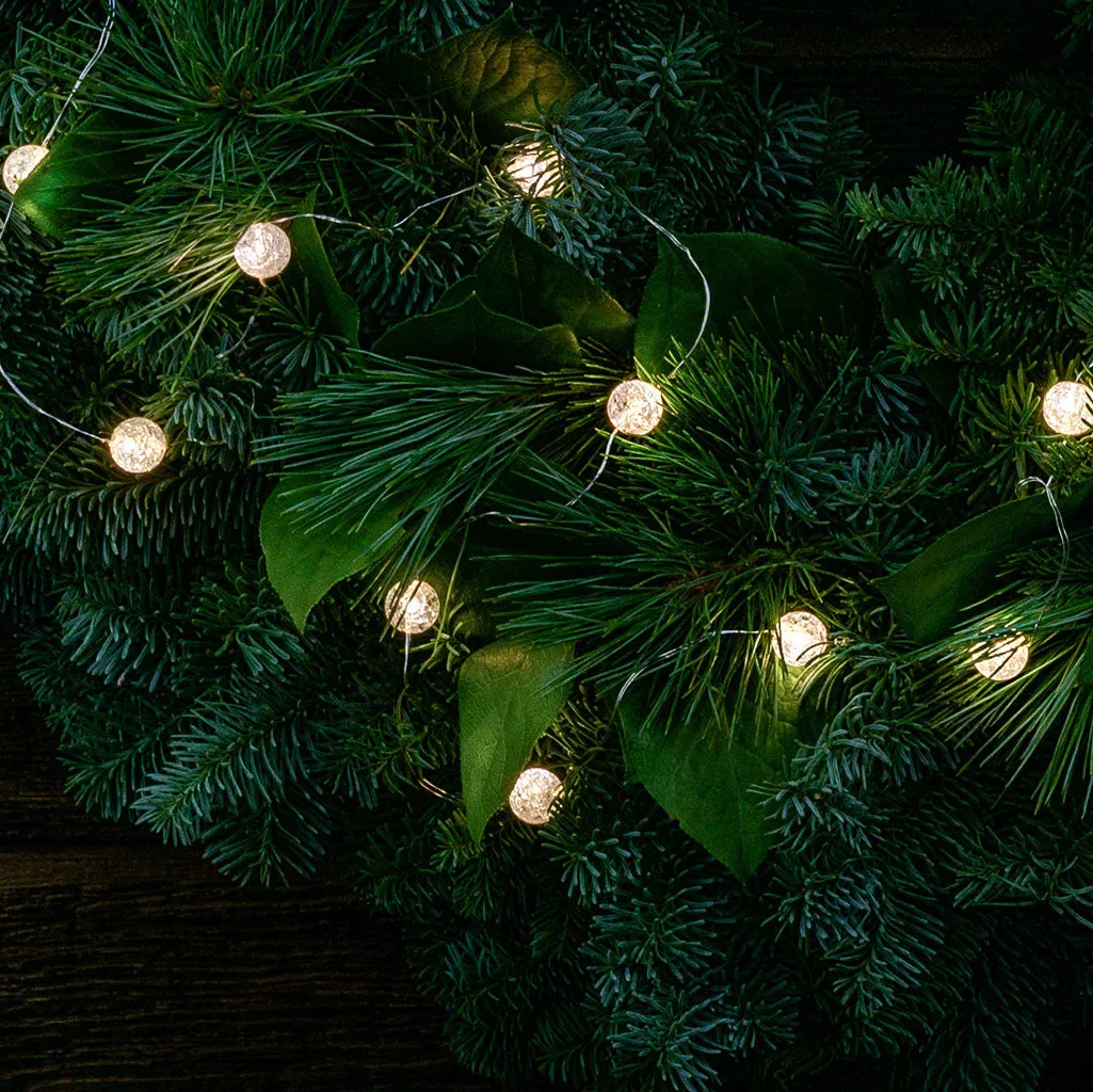 White Crackle Lighted Wreath for Festive Decoration