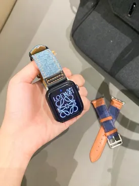 Cute Leather Blue Denim Bracelet iWatch Band Series 1 2 3 4 5 6 7 8 9 Ultra Generation 38mm 40mm 41mm 42mm 44mm 45mm 49mm Apple Watch Strap