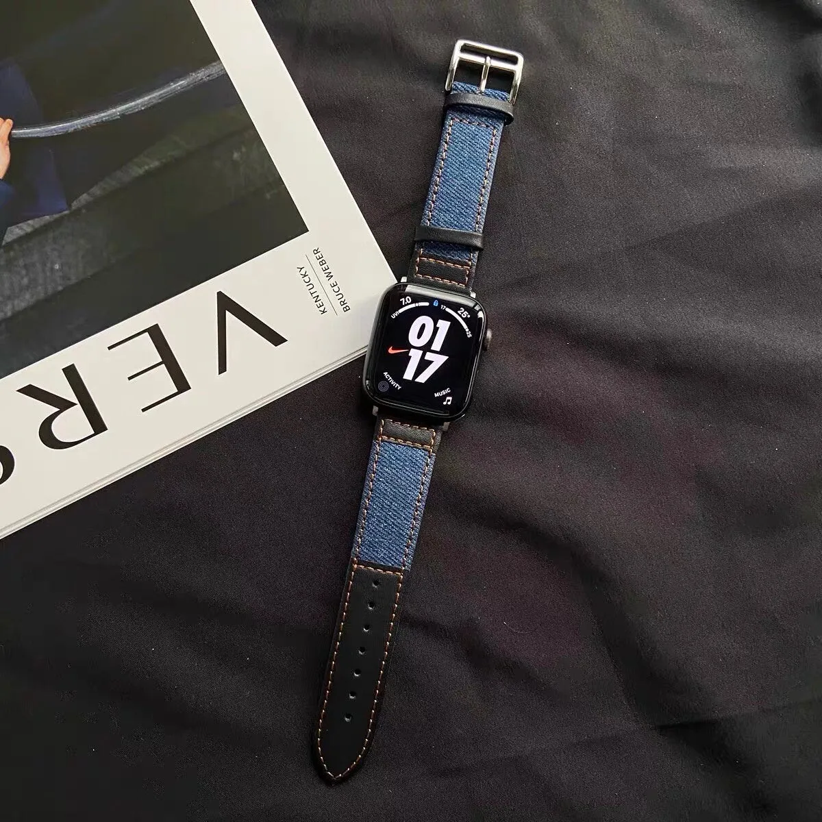 Cute Leather Blue Denim Bracelet iWatch Band Series 1 2 3 4 5 6 7 8 9 Ultra Generation 38mm 40mm 41mm 42mm 44mm 45mm 49mm Apple Watch Strap