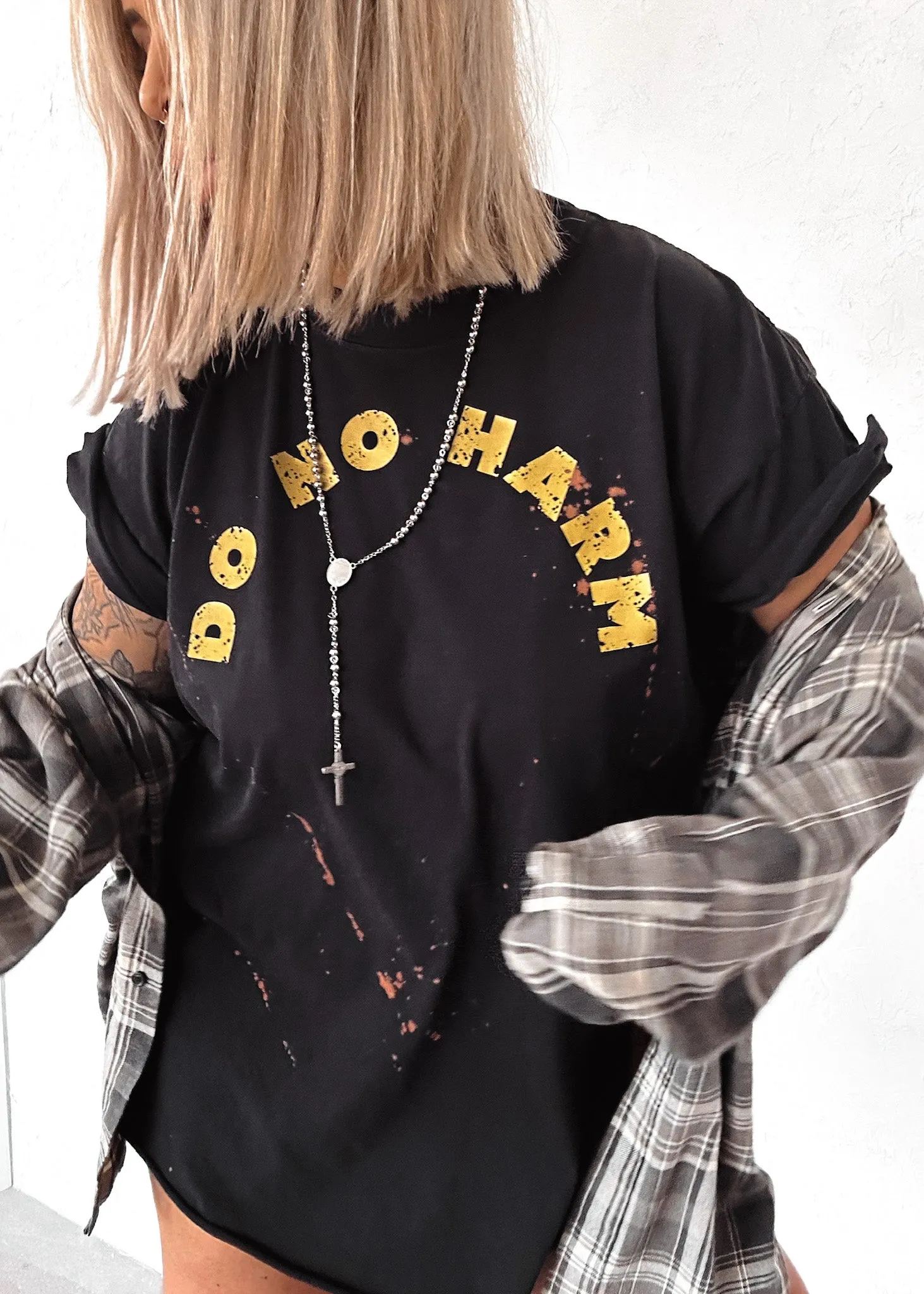 DO NO HARM BLEACHED OUT SIDE SLIT TEE