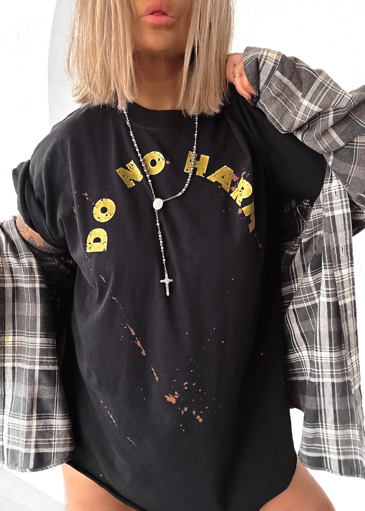 DO NO HARM BLEACHED OUT SIDE SLIT TEE