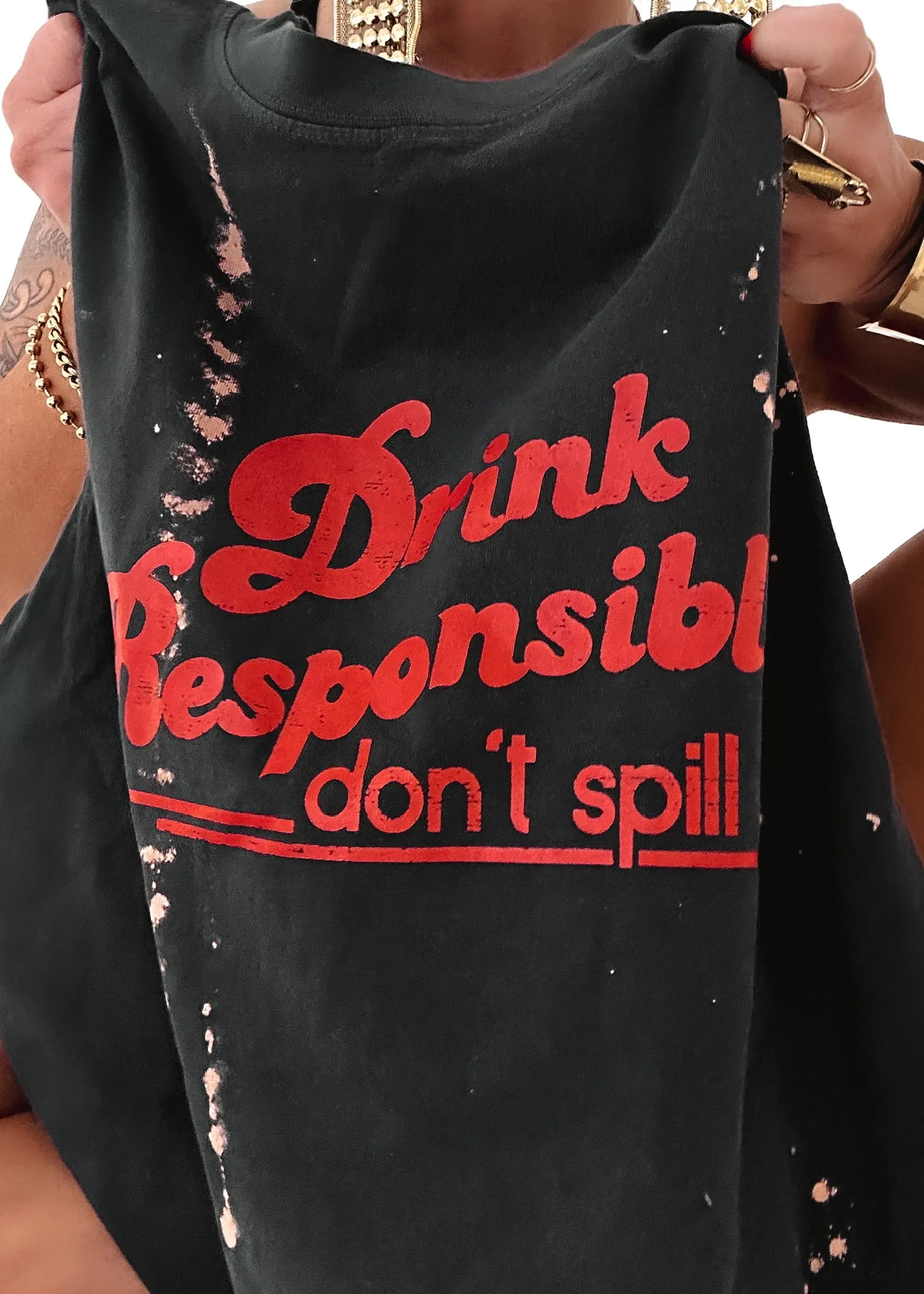 DRINK RESPONSIBLY BLEACHED OUT SIDE SLIT TEE
