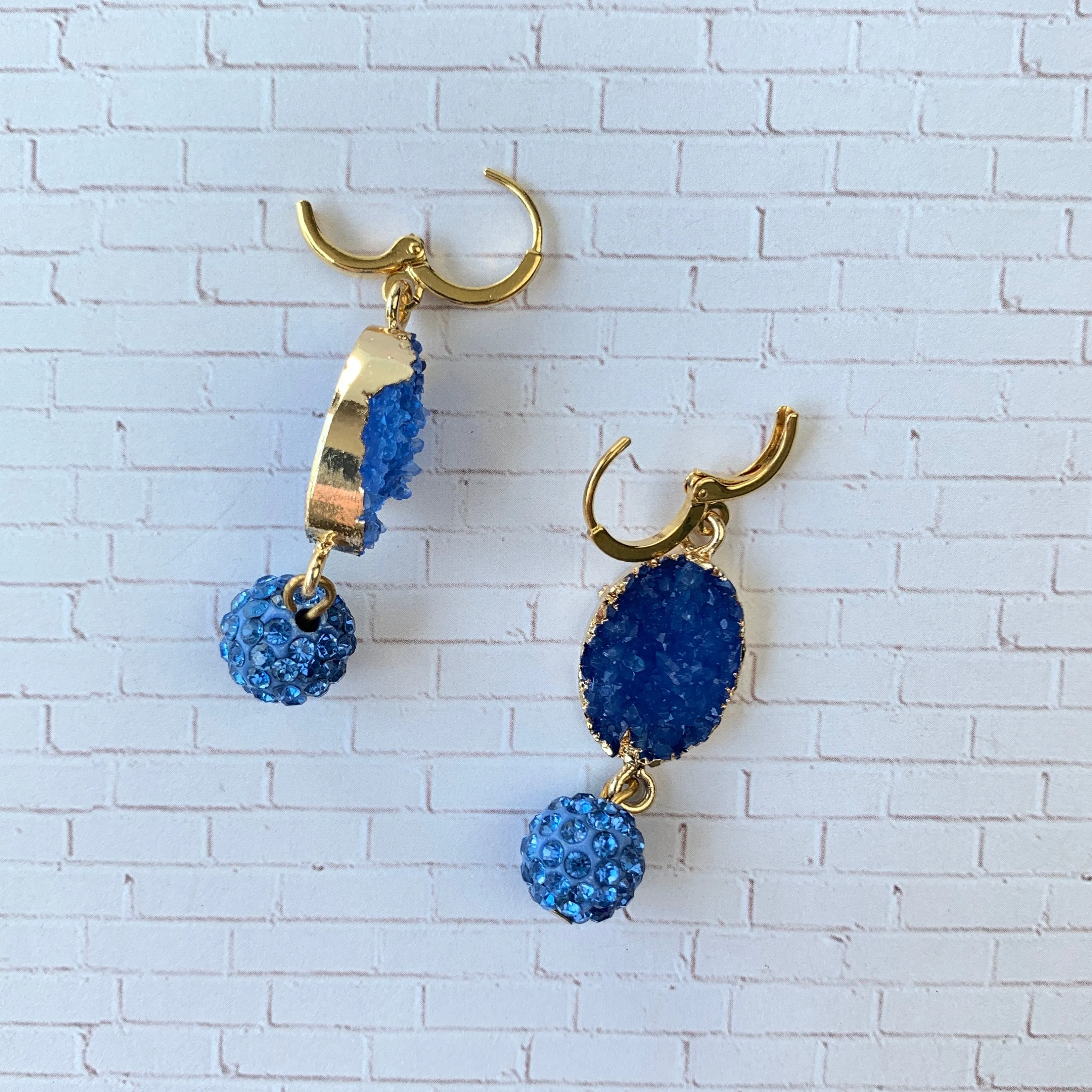 Druzy Crystal Earrings in Lake Blue